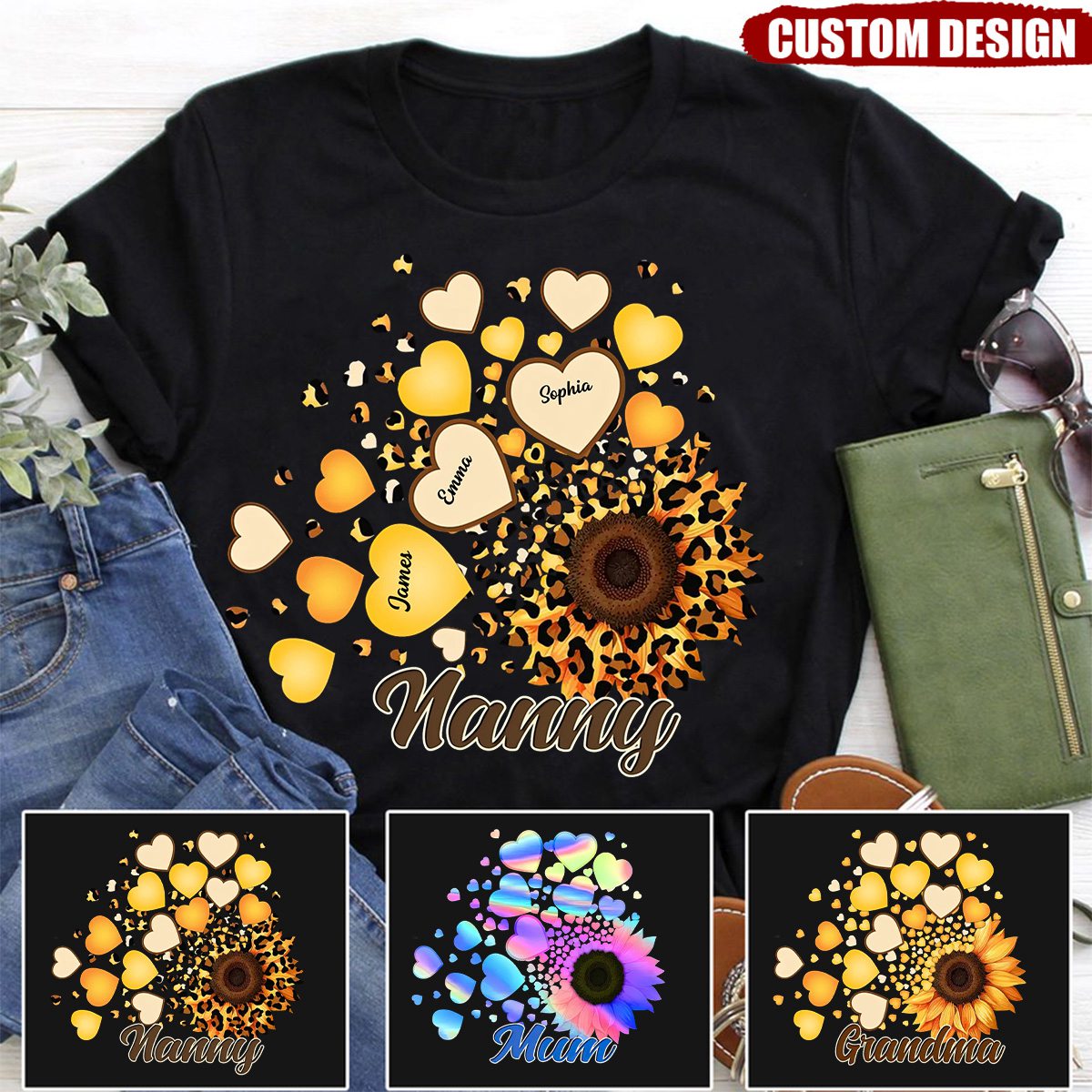Grandma Mom Kids Sunflower - Gift For Mother, Grandmother - Personalized Shirt