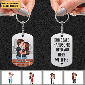 Doll Couple Kissing Drive Safe Handsome Personalized Metal Keychain