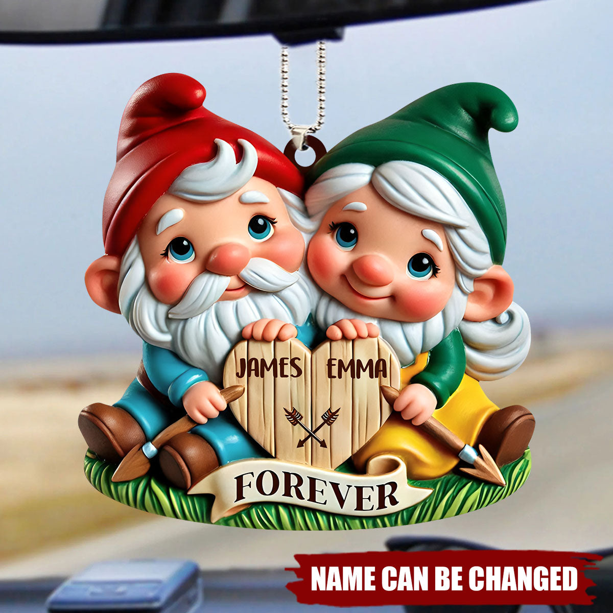 Forever Love Dwarf Holding Sign - Personalized Acrylic Car Ornament