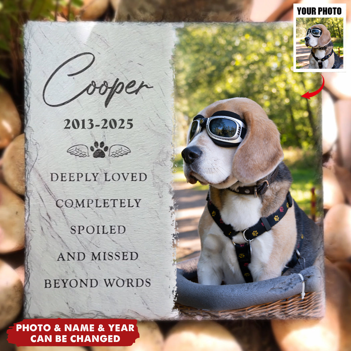 Deeply Loved - Custom Photo Square Shaped Memorial Stone - Pet Memorial Sympathy Gifts