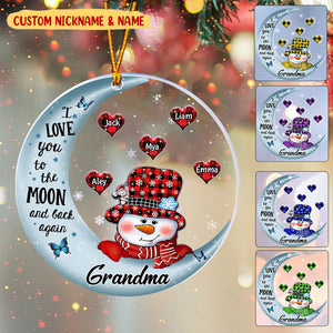 Personalized Snowman Love To The Moon And Back Acrylic Ornament - Gift for Grandma, Mom And Auntie