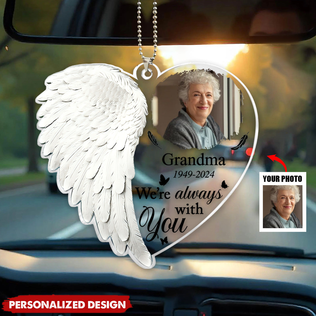 Custom Photo Although You Cannot See Me I'm Always With You - Personalized Acrylic Car Ornament
