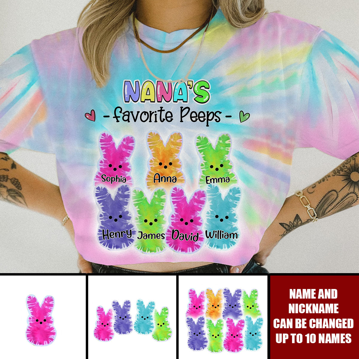 Personalized Grandma's Favorite Easter Tie Dye Style All-over Print T-shirt