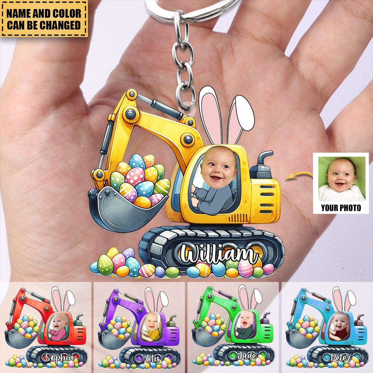Personalized Rabbit Excavator Kids Keychain For Easter Day