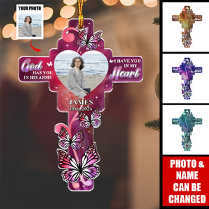 Custom Photo God Has You In His Arms - Personalized Acrylic Ornament