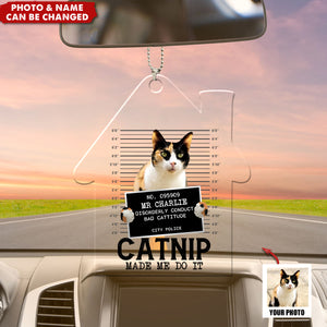 Custom Photo Cat Crimes Catnip Made Me Do It - Cat Personalized Acrylic Ornament