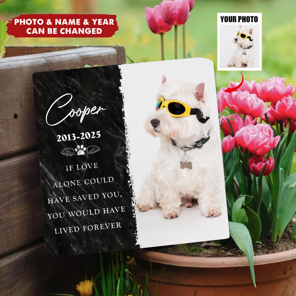 Deeply Loved - Custom Photo Square Shaped Memorial Stone - Pet Memorial Sympathy Gifts