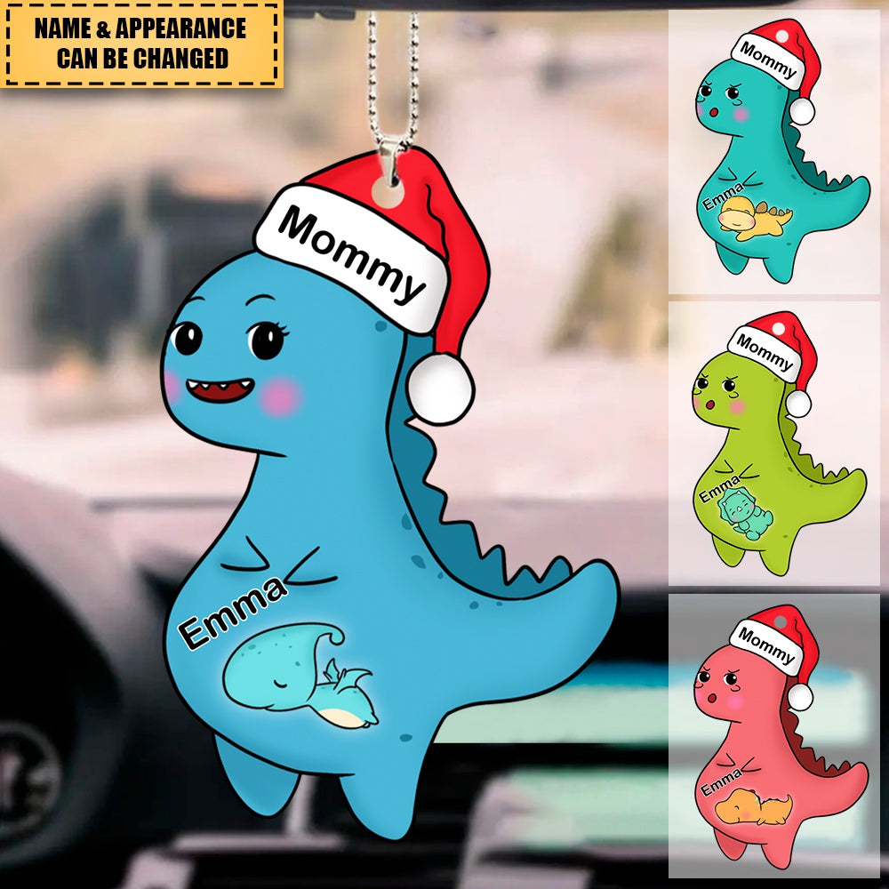 Personalized Pregnant Mom Dinosaur Kid Car Ornament