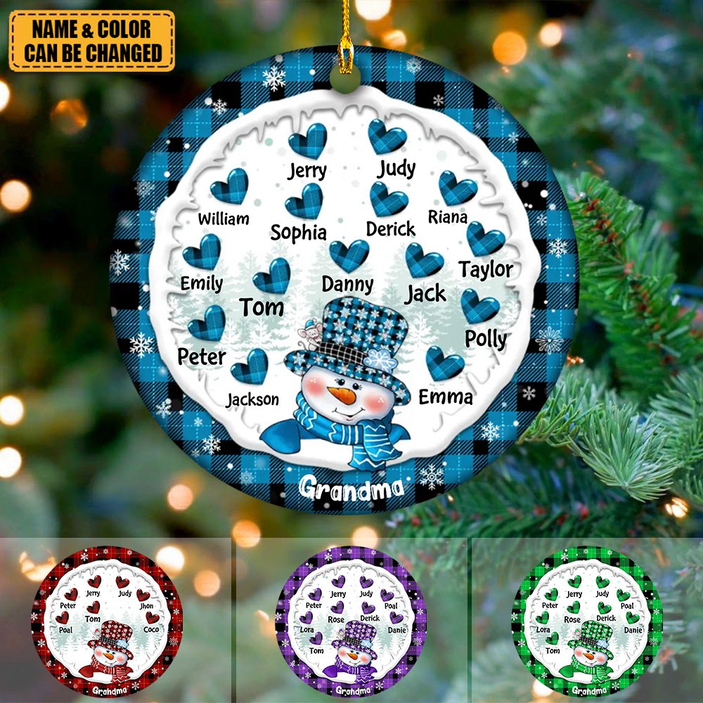 Grandma Snowman Christmas- Personalized Ceramic Ornament - Gift For Grandma
