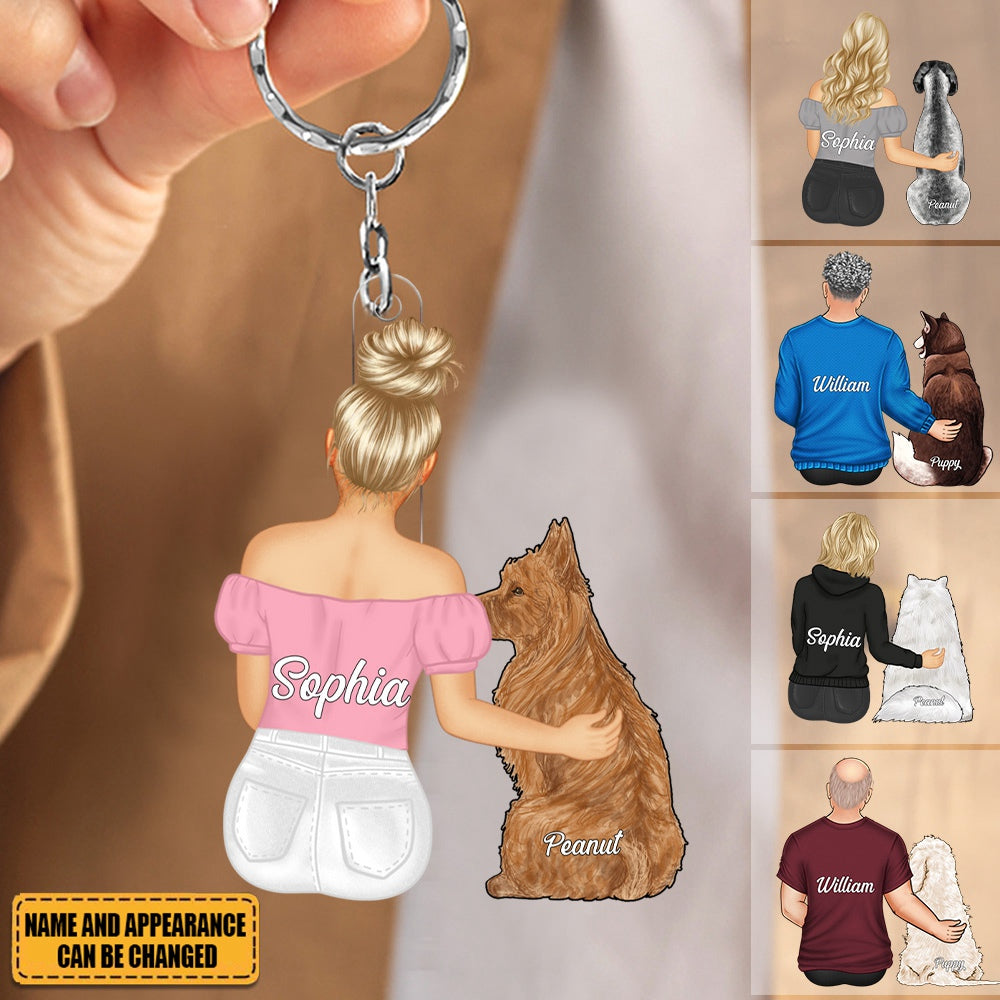 Hugging Pet - Christmas Gift For Dog Lovers - Personalized Cutout Acrylic Keychain