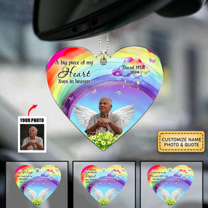 A Big Piece Of My Heart Lives In Heaven Rainbow - Personalized Car Ornament