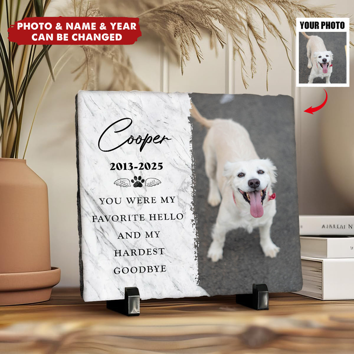 Deeply Loved - Custom Photo Square Shaped Memorial Stone - Pet Memorial Sympathy Gifts