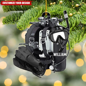 Scuba Diving Gear - Personalized Acrylic Christmas Ornament, Gift For Diver