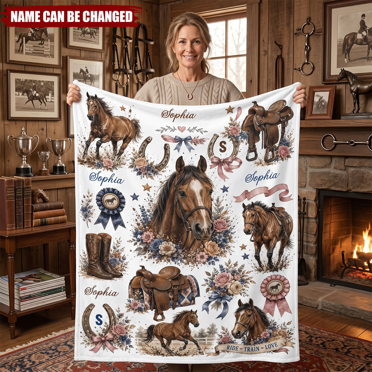 Custom Name Horse Blanket - Personalized Floral Western Cowgirl Gift for Horse Lovers