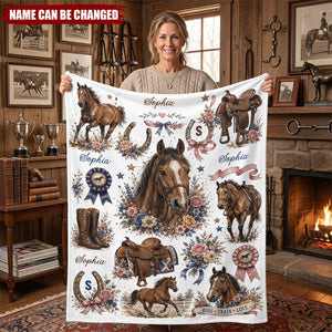 Custom Name Horse Blanket - Personalized Floral Western Cowgirl Gift for Horse Lovers
