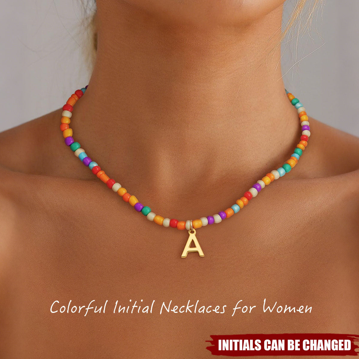 Cute Beaded Choker Colorful Bohemian Personalized Initial Necklace