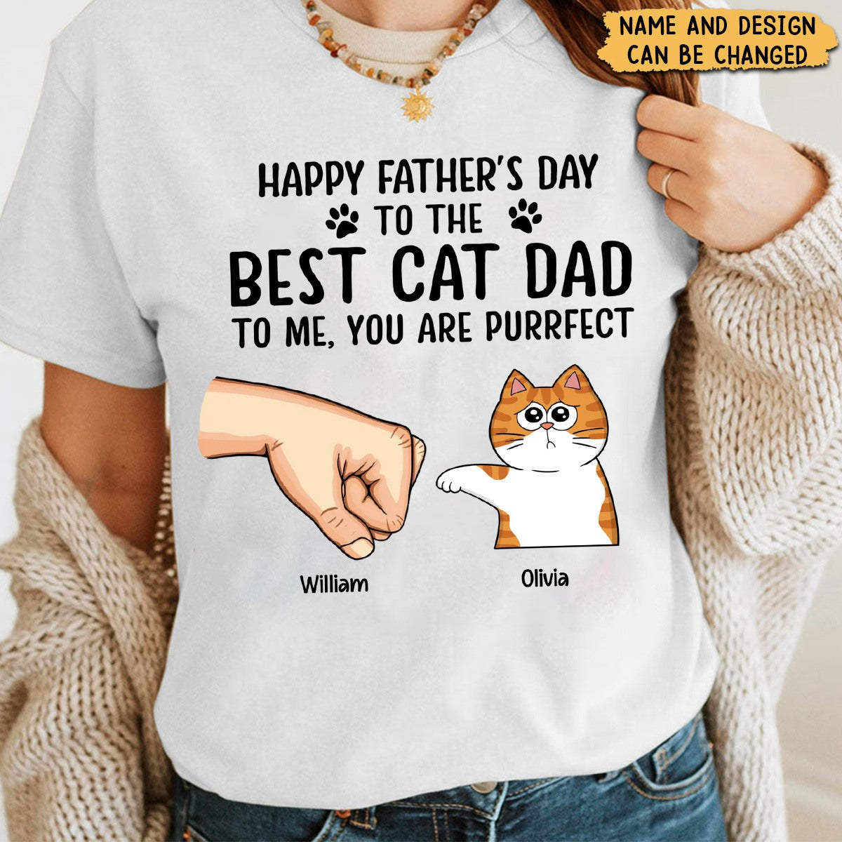 Happy Father's Day To The Best Cat Dad Fist Bump Funny Cute Cats - Personalized T-Shirt