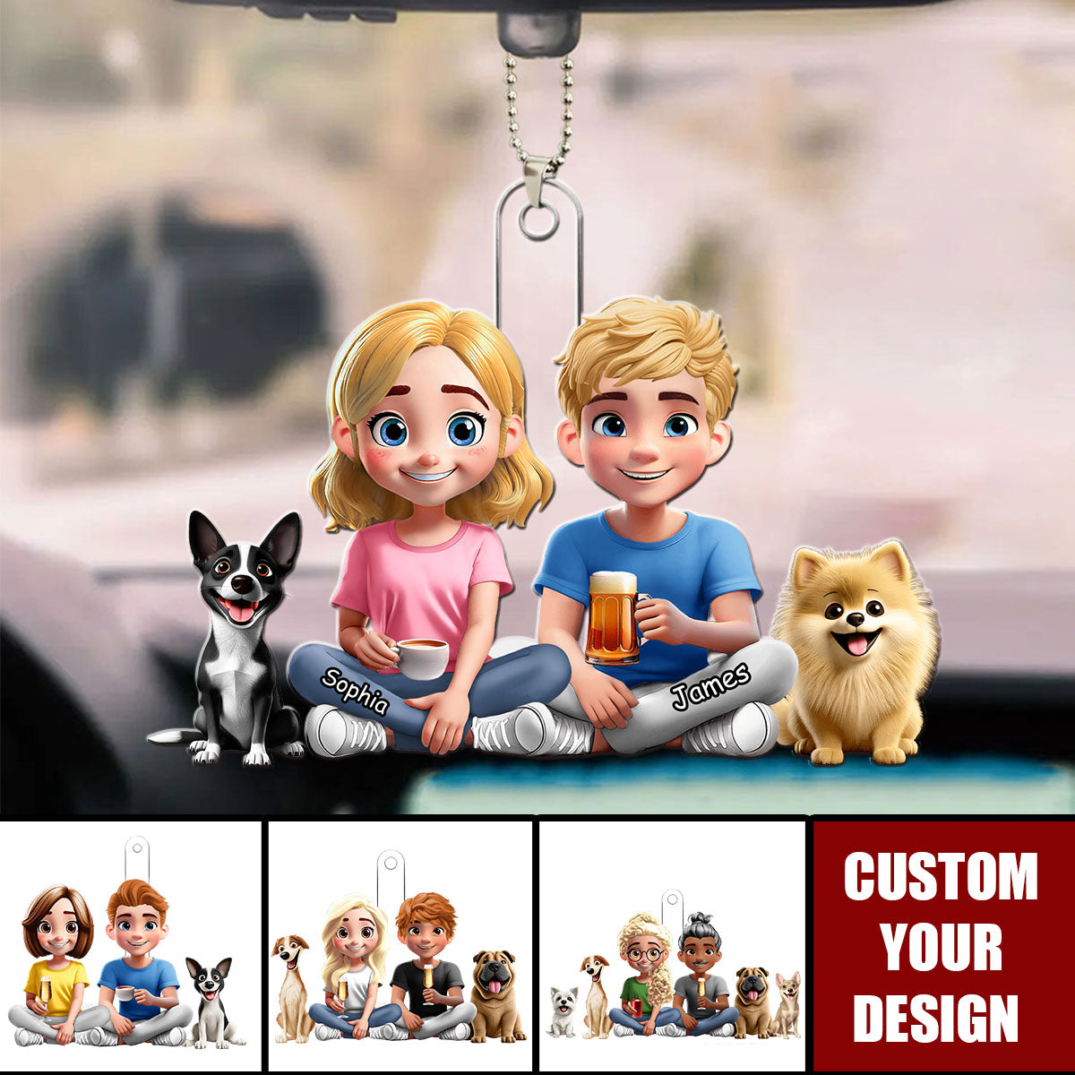 You And Me And The Dogs Couple - Personalized Acrylic Car Hanger