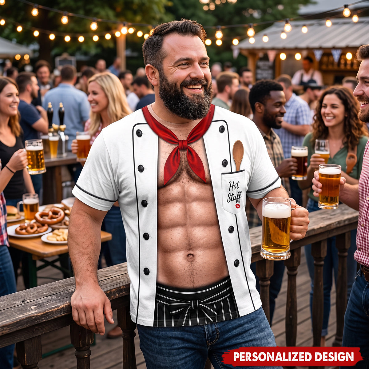 Men’s Novelty 3D Printed Fake Chef Costume T‑Shirt For Themed Party Night