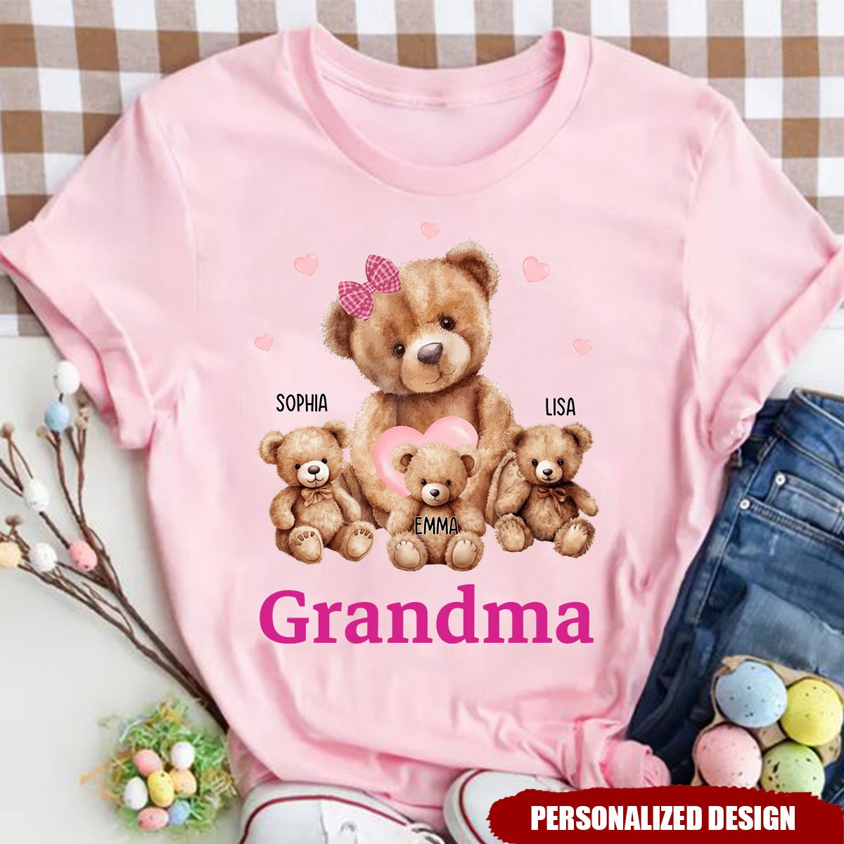Grandma / Mama Bear With Little Bear Kids Personalized T-Shirt