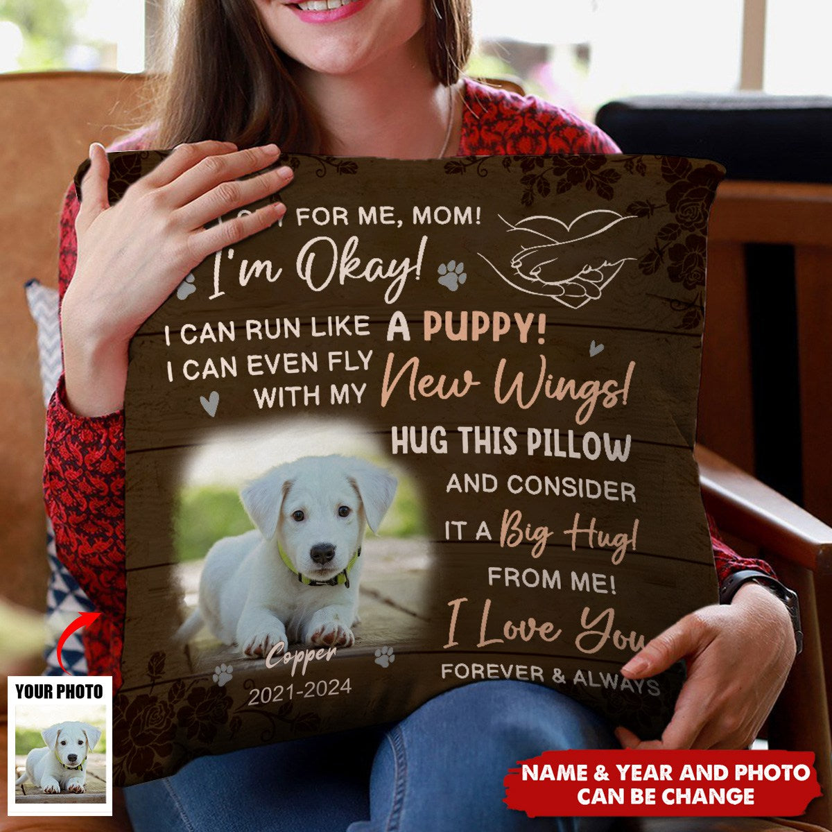 Personalized Memorial Gift Custom Photo Don't Cry For Me I'm Okay Pillow