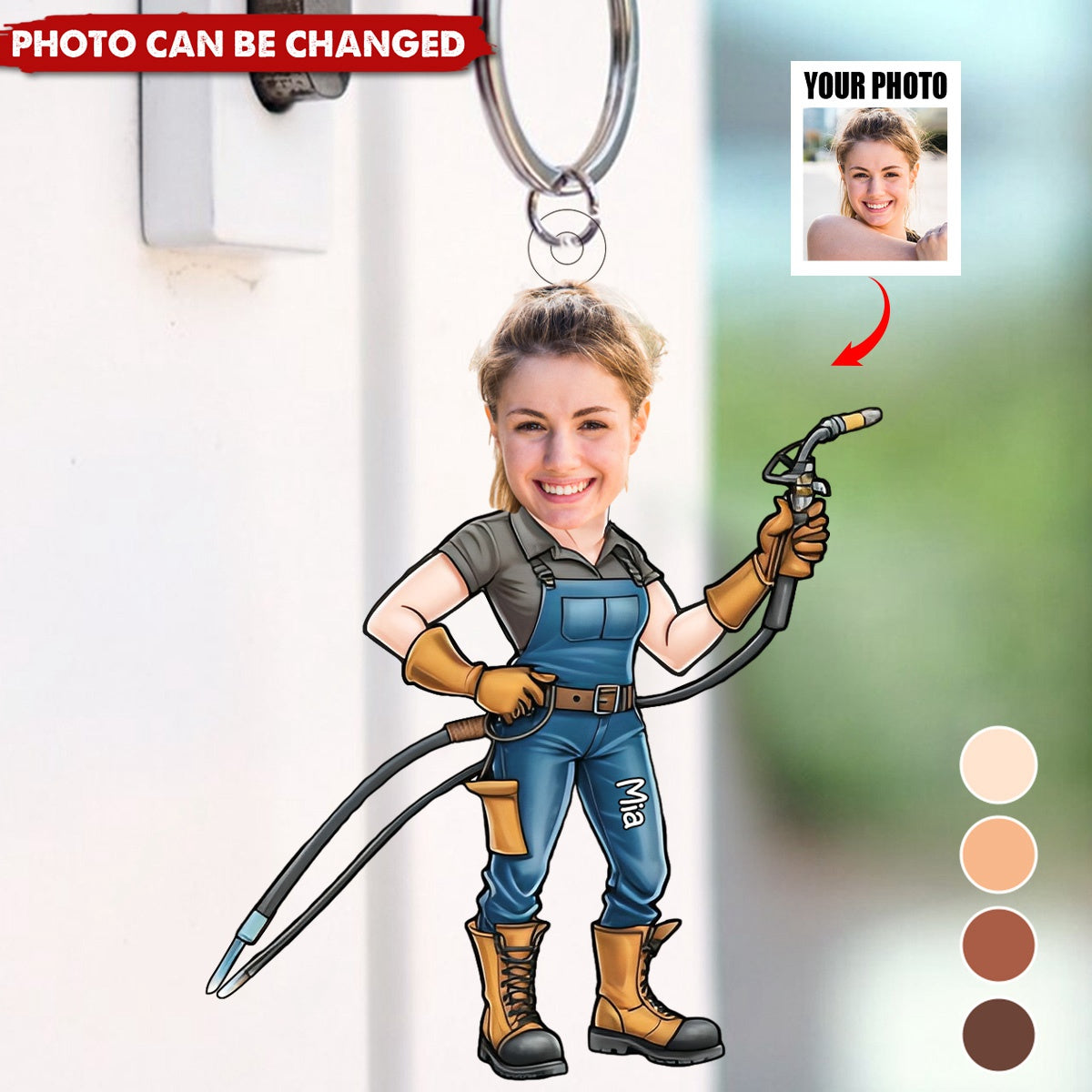 Welder Cartoon Portrait - Personalized Photo Keychain - Gift for Metalworker