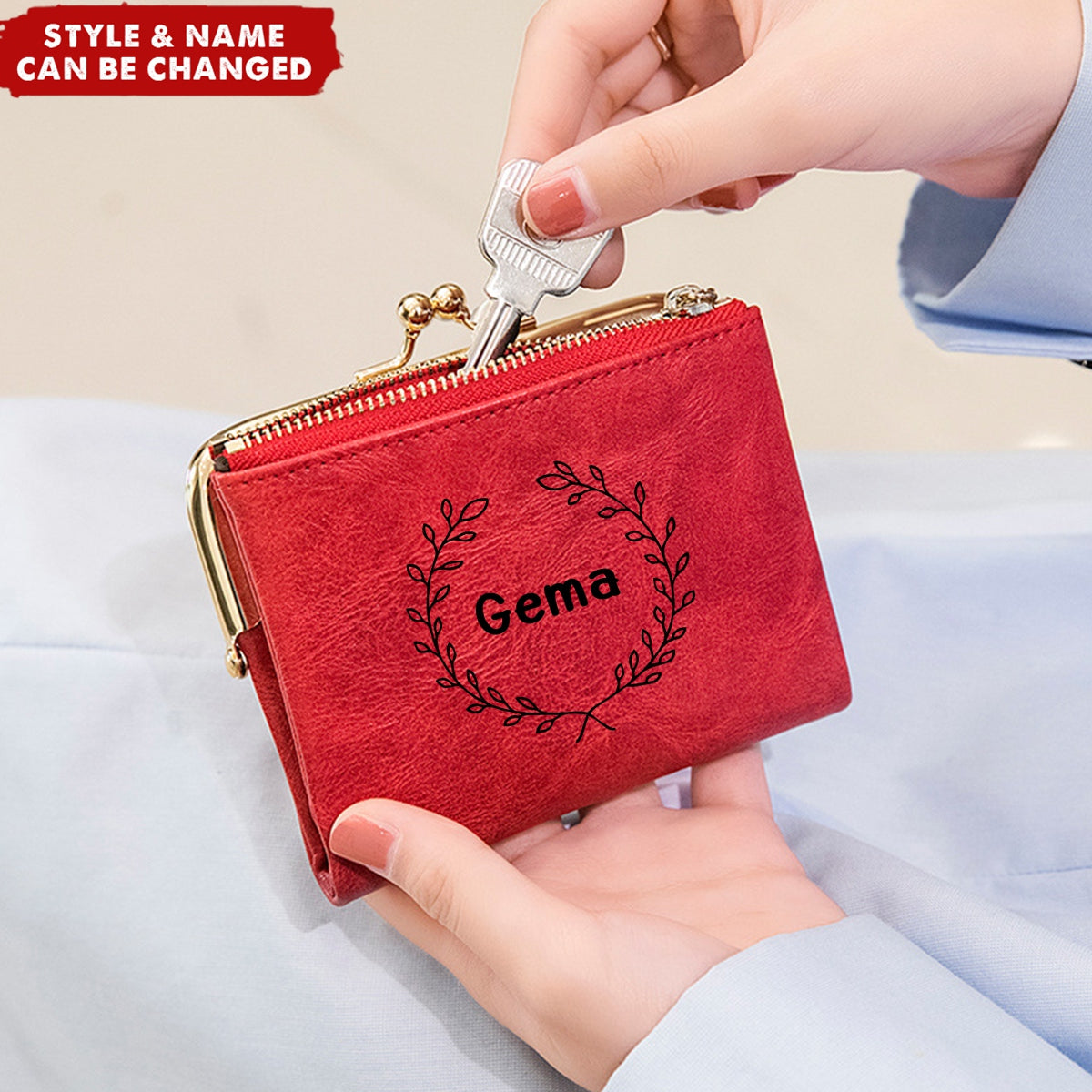 Bifold Kiss Lock Personalized Name Vintage Coin Purse Wallet
