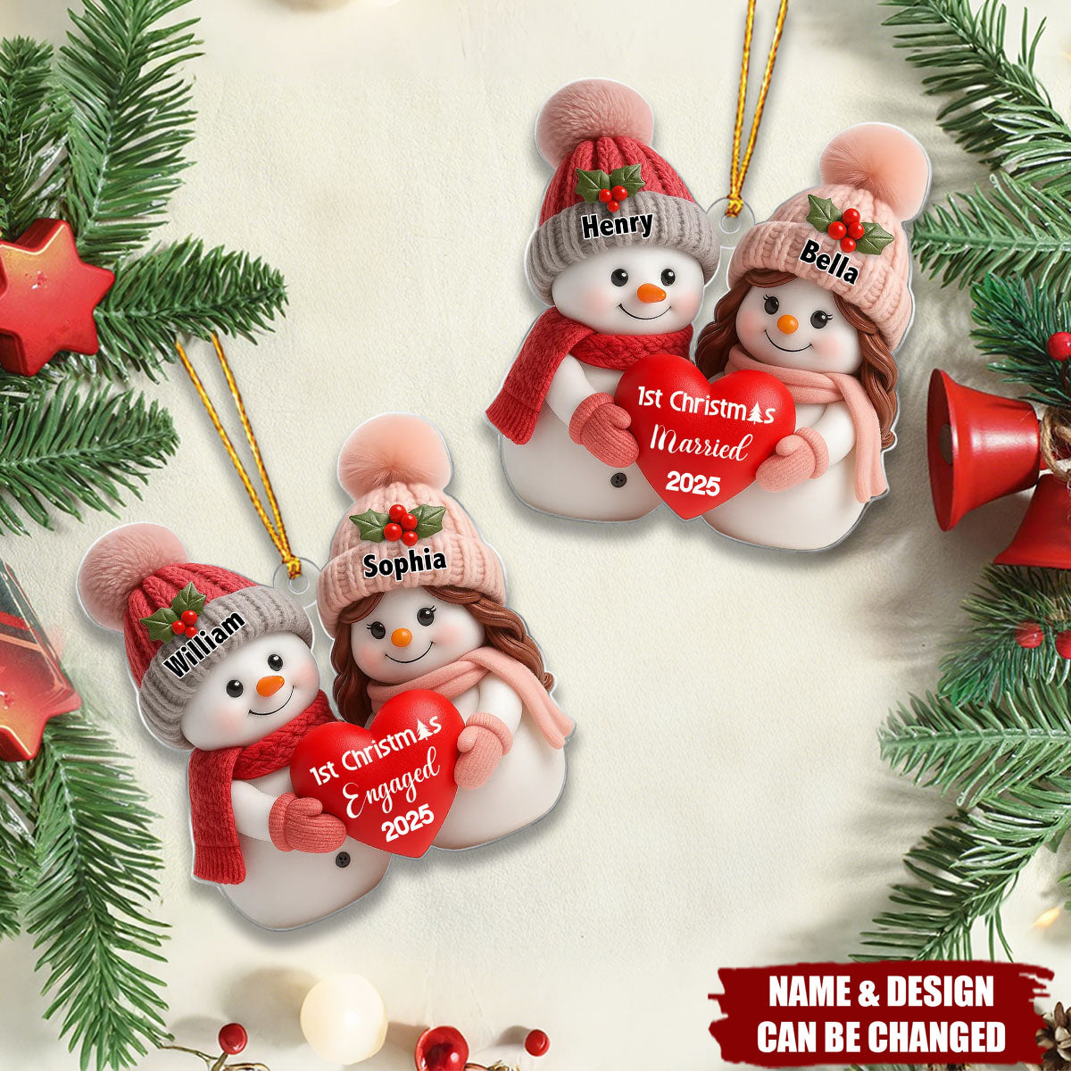 First Christmas Engaged, Married Personalized Acrylic Ornament