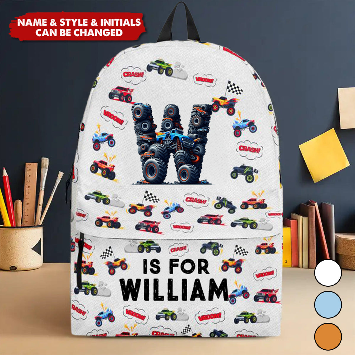 Monster Truck Astronaut Alphabet Gift For Kids - Personalized Kid Backpack