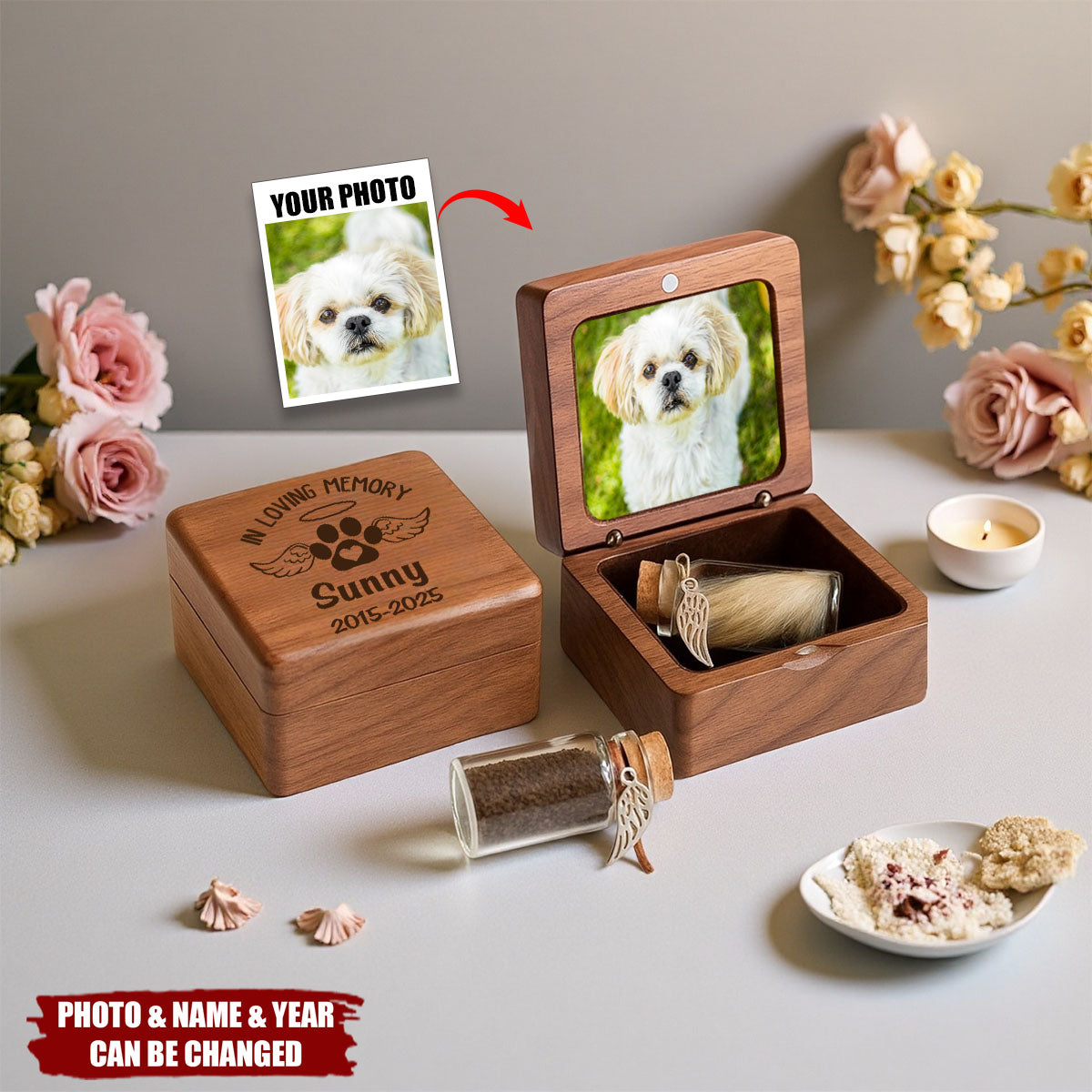 Custom Photo Wooden Fur Memorial Keepsake Box - In Loving Memory