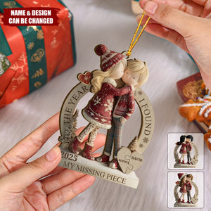 The Year I Found My Missing Piece - Personalized Couple 2 Layered Wooden Ornament