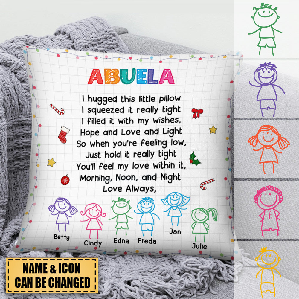 Personalized Abuela Grandkids Drawing Pillow