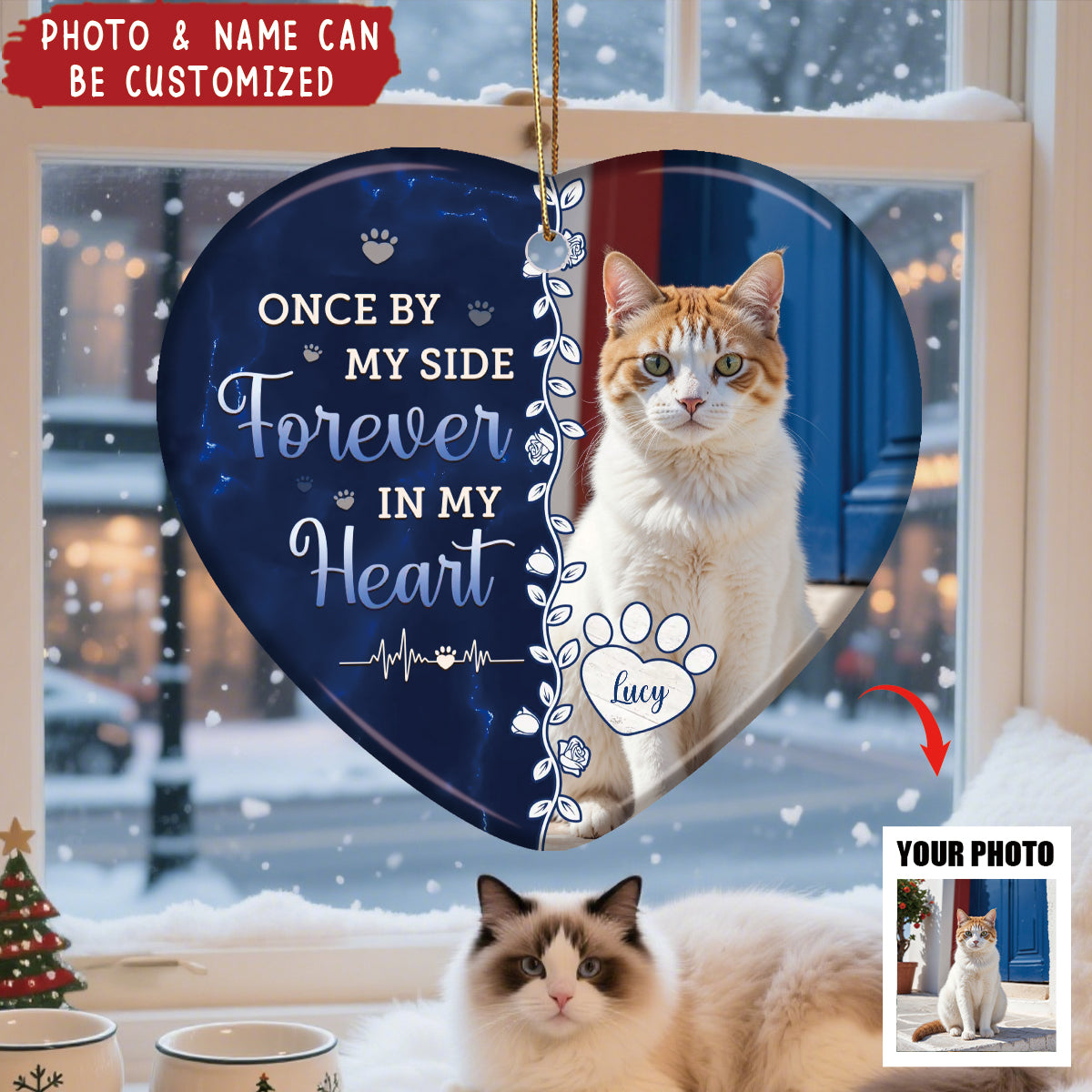 Custom Photo Death Ends A Life, Not A Relationship - Memorial Personalized Ceramic Ornament