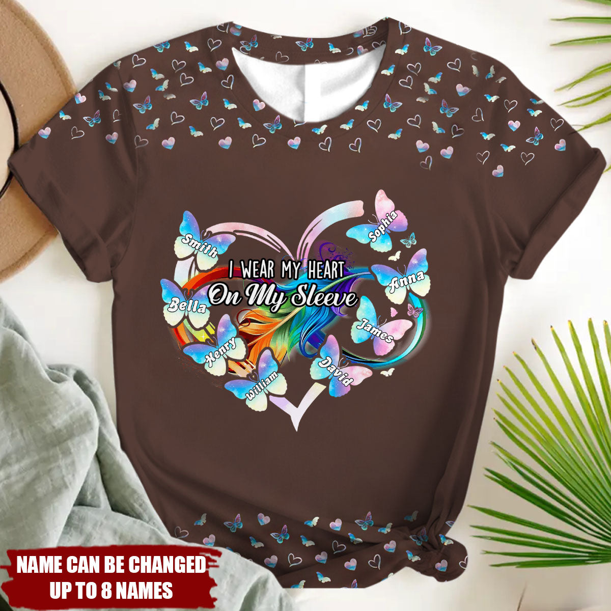 Personalized Gifts For Grandma Mom 3D T-Shirt Butterfly Kids Heart