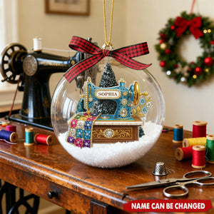 Sewing Machine - Personalized Snow Globe Ornament - Christmas Gift for Sewer, Seamstress