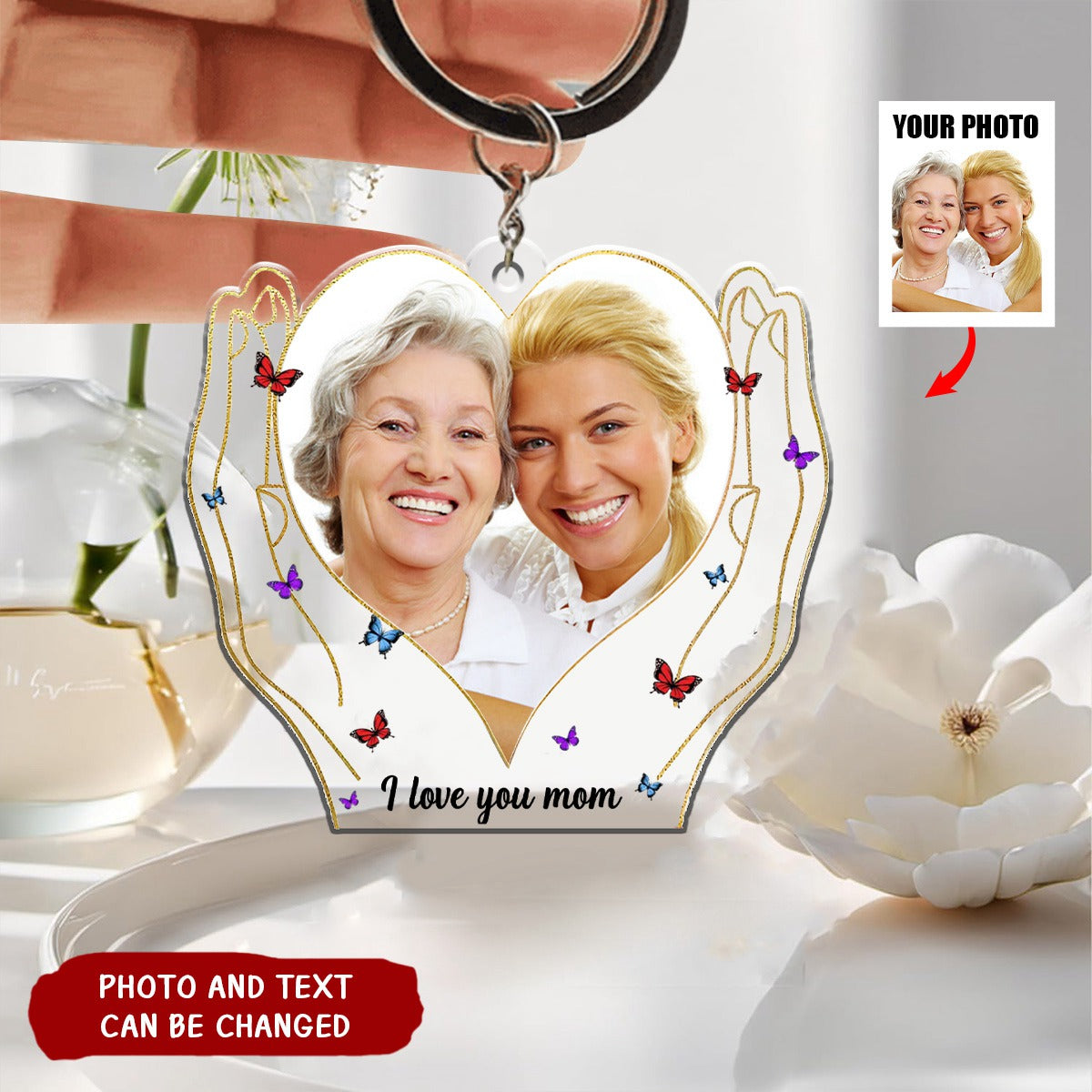 Hands Holding Love - Personalized Acrylic Photo Keychain