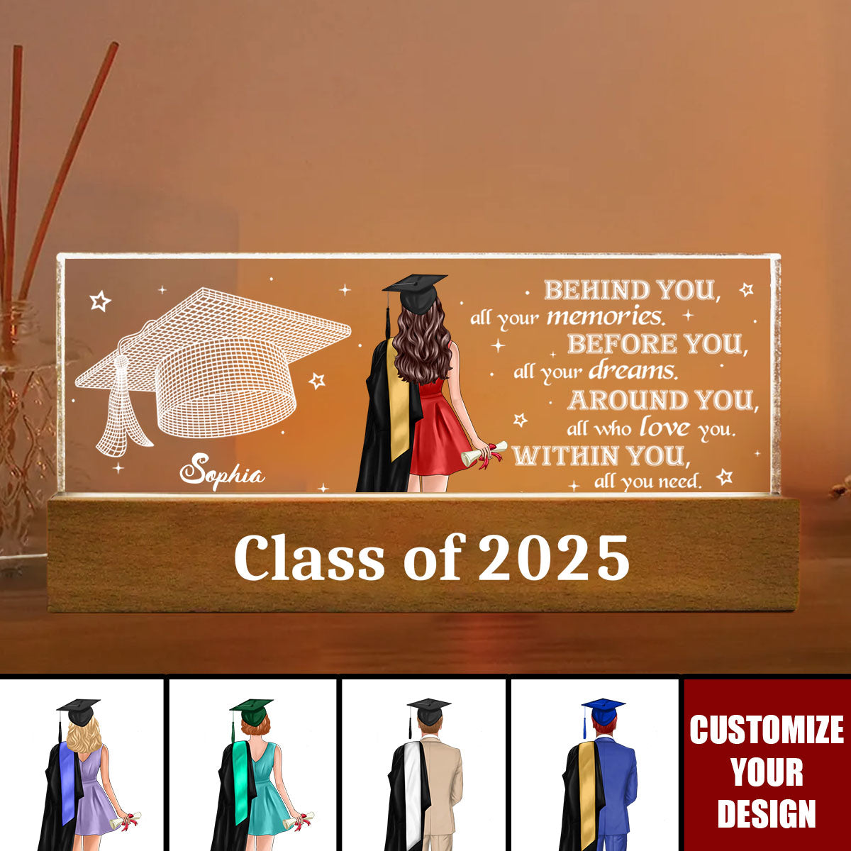 Behind You All Your Memories Graduation Gift - Personalized Acrylic Block LED Night Light