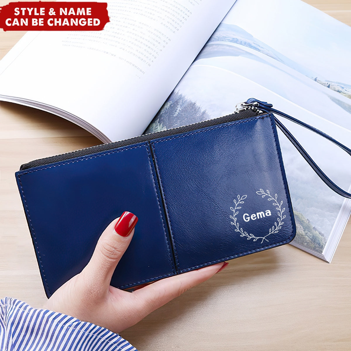 Personalized Name Wristlet Zipper Vintage Clutch Wallet