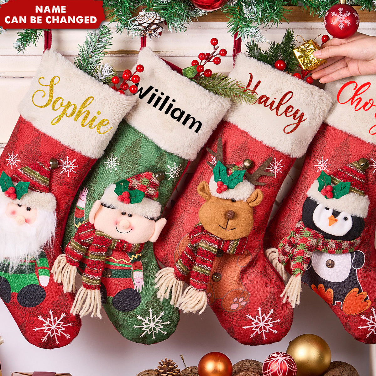 Personalized 3D Santa Elk Elf Snowman Penguin Christmas Stocking Gifts For Family