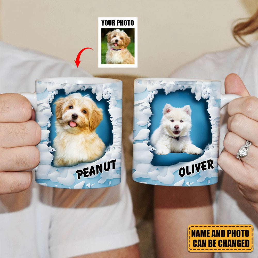 Puppy Kitten In A Snow Wall Hole Upload Pet Photo Personalized Mug