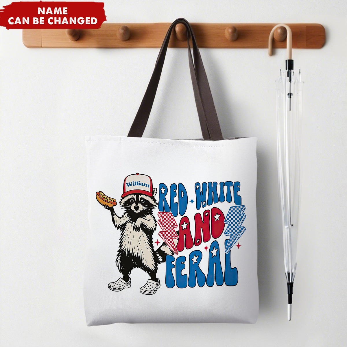 4th Of July Funny Feral USA Hotdog Raccoon Personalized Tote Bag