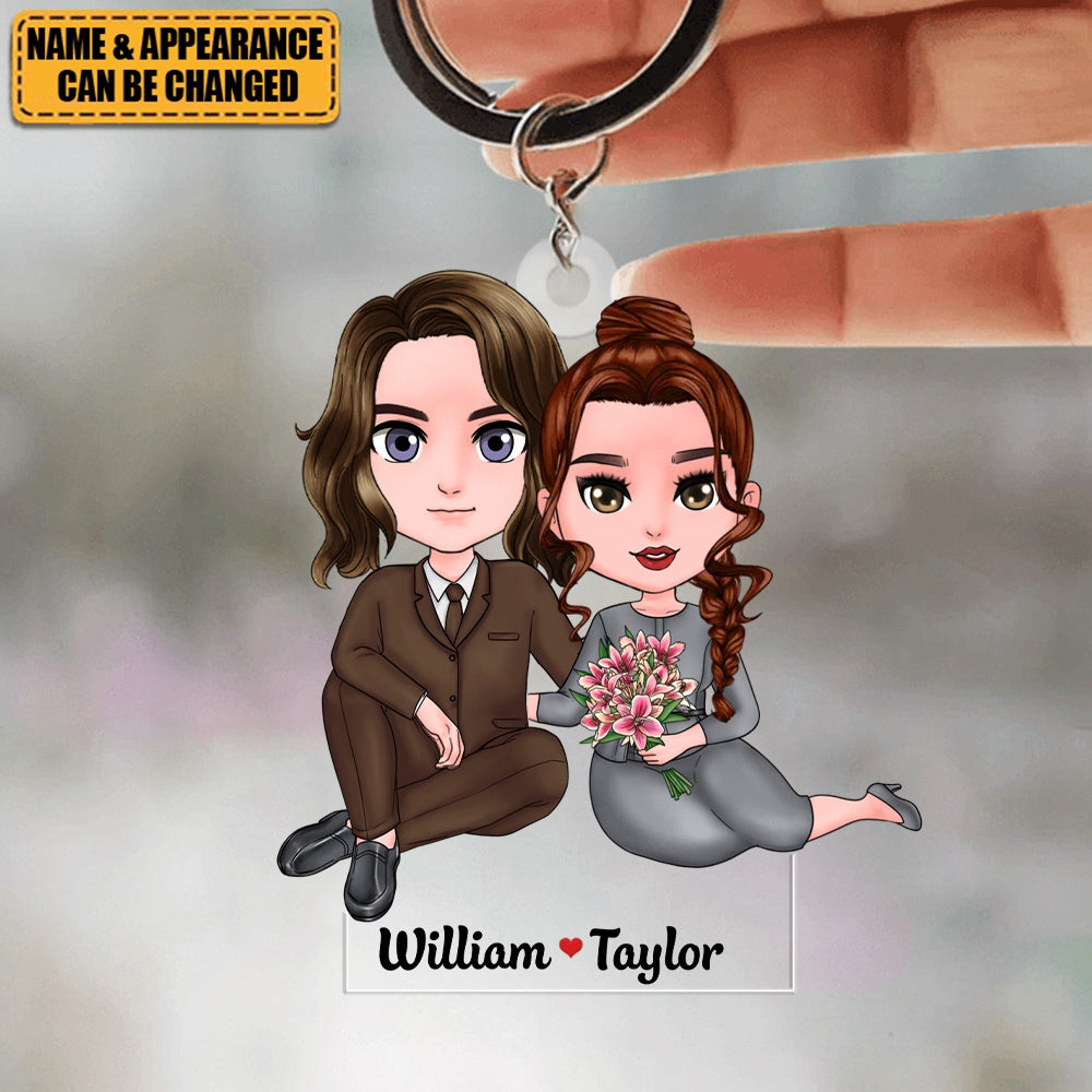 Couple Cuddling - Personalized Acrylic Keychain, Valentine's Day Gift For Couple