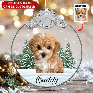 Custom Photo Always In My Heart - Personalized Pet Christmas Memorial Glass Ornament