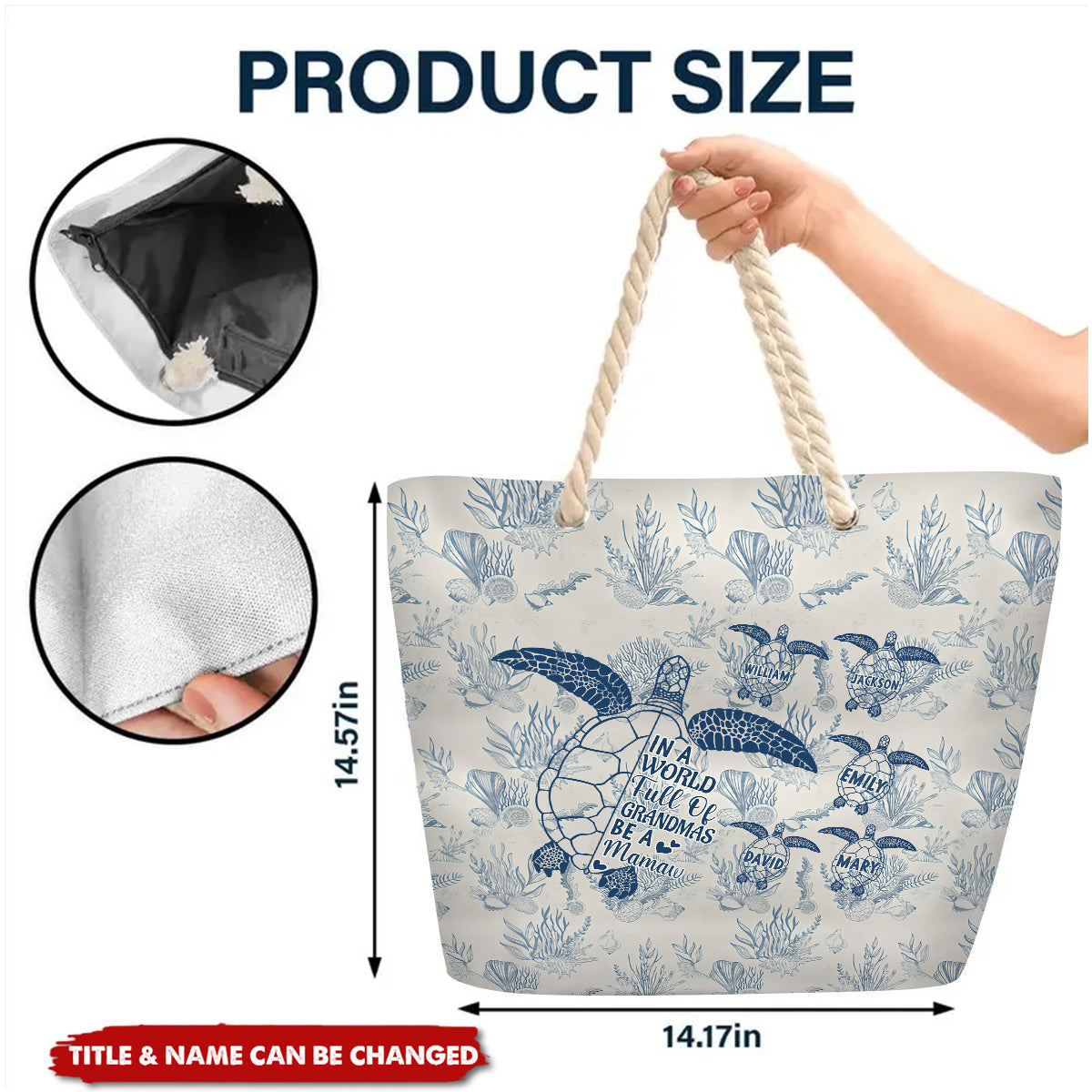 Toile De Jouy World Full Of Grandmas - Personalized Beach Bag