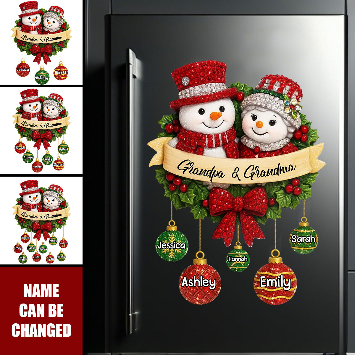 Snowman Grandparents on Christmas Wreath - Personalized Christmas Decal