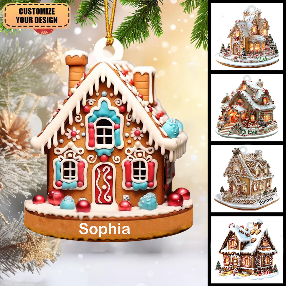 Personalized Gingerbread House Christmas Tree Ornament