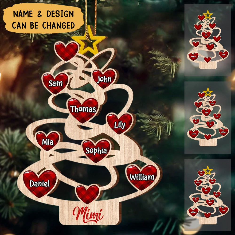 Christmas Tree Heart Kids Personalized Wood Custom Shape Ornament Gift For Grandma Mom