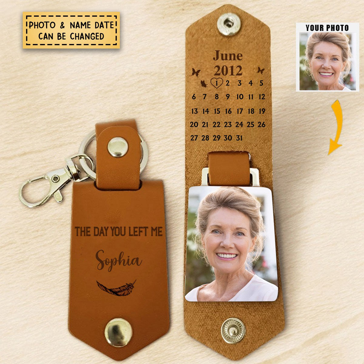 Memorial Calendar Upload Photo, The Day You Left Me Personalized Leather Keychain