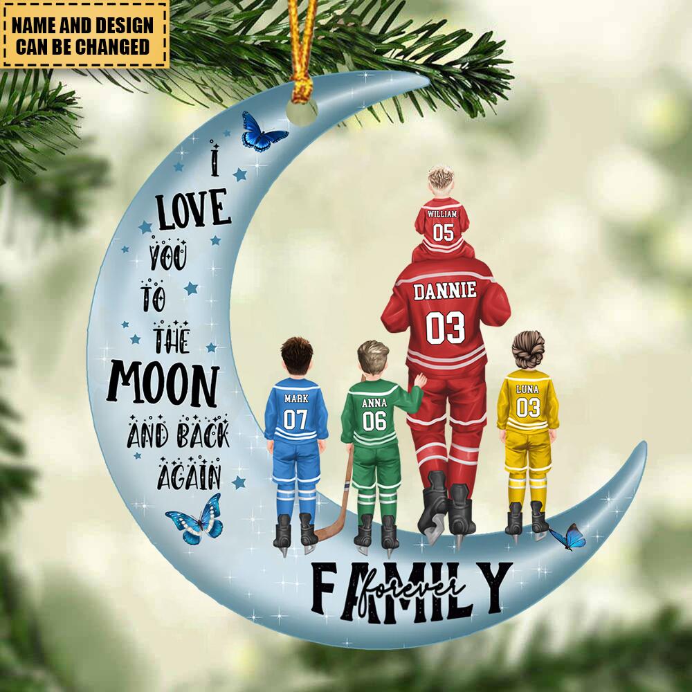 Dad And Kids Together Skate On Moon Christmas Gift Personalized Acrylic Ornament
