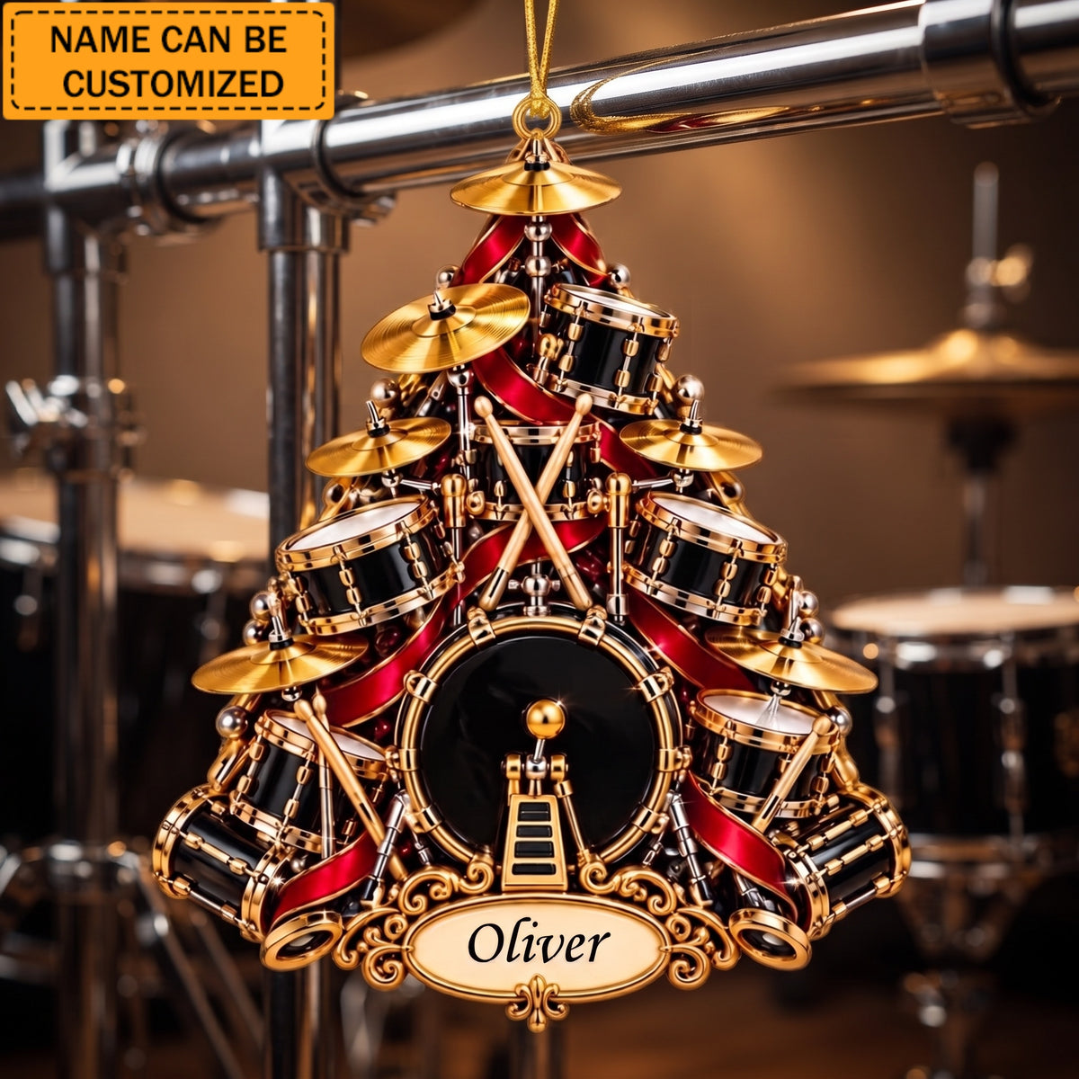 Personalized Drum Set Christmas Ornament, Custom Drummer Tree Keepsake For Band Musicians